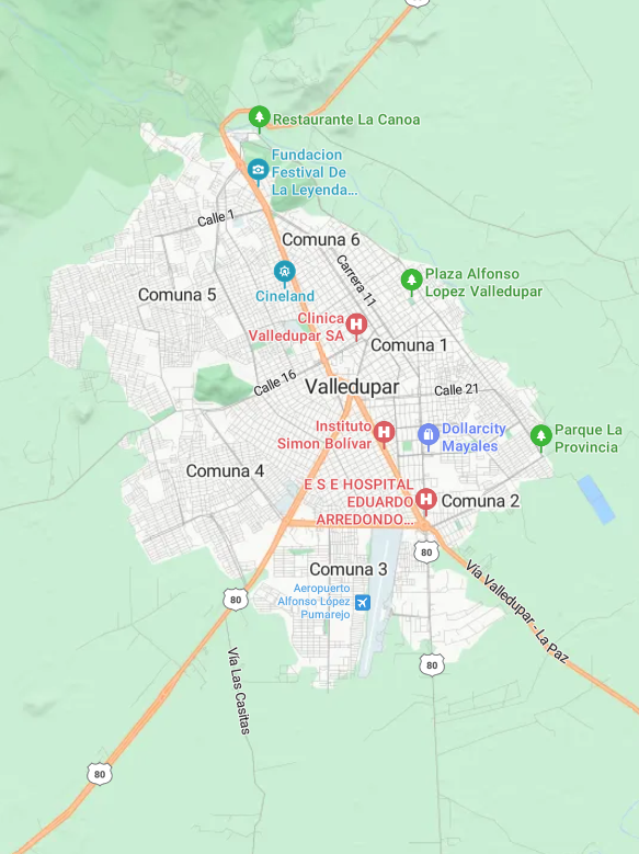 Mapa de cobertura de Wifinet en Valledupar